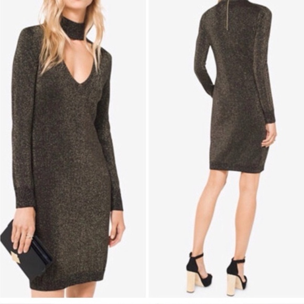 Michael Kors Black & Gold Choker Dress